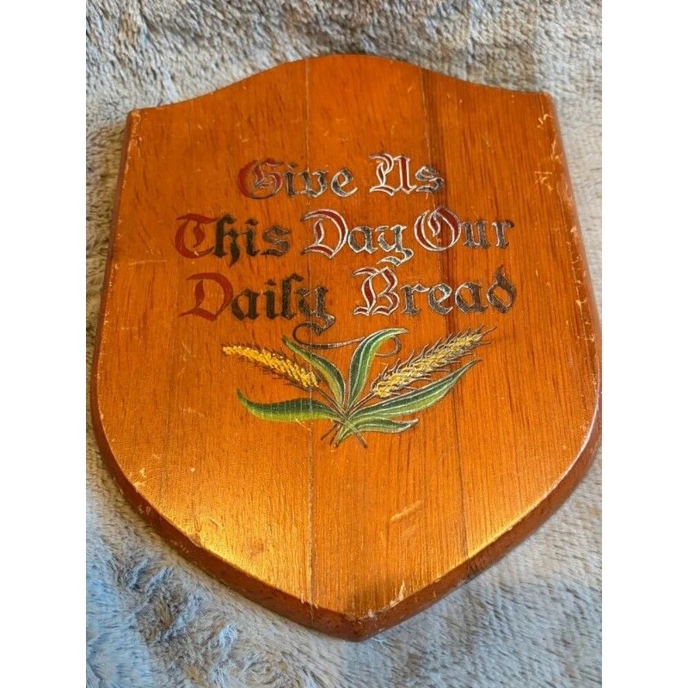 Vintage Cottagecore Christian Wood Sign Give Us This Day Our Daily Bread Plaque